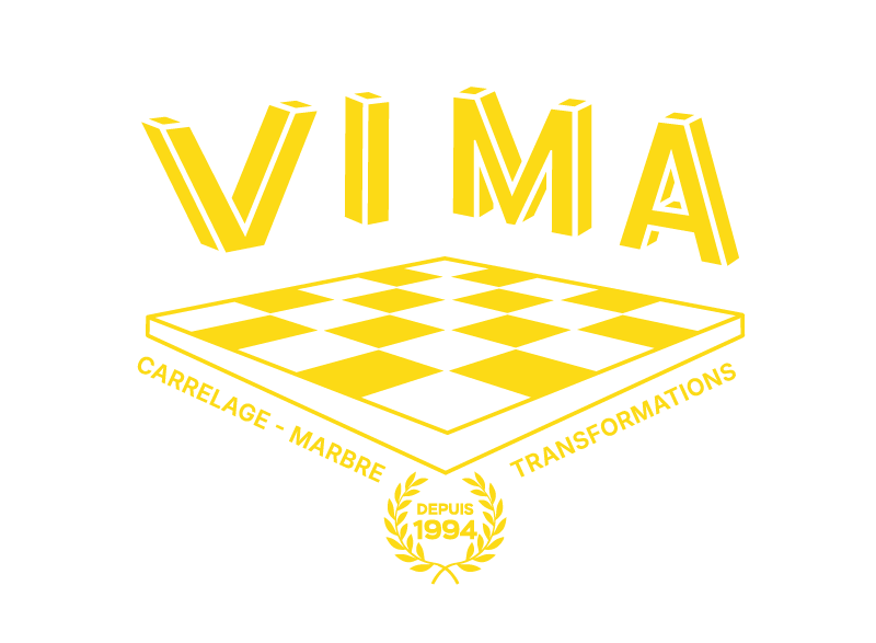 VIMA logo jaune fond bleu